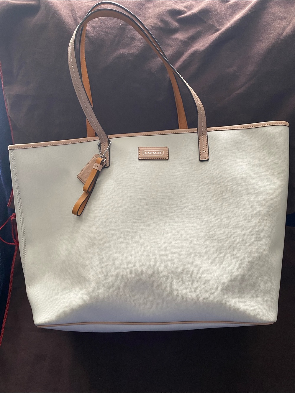 Coach Cream Leather Tote with Natural Trim